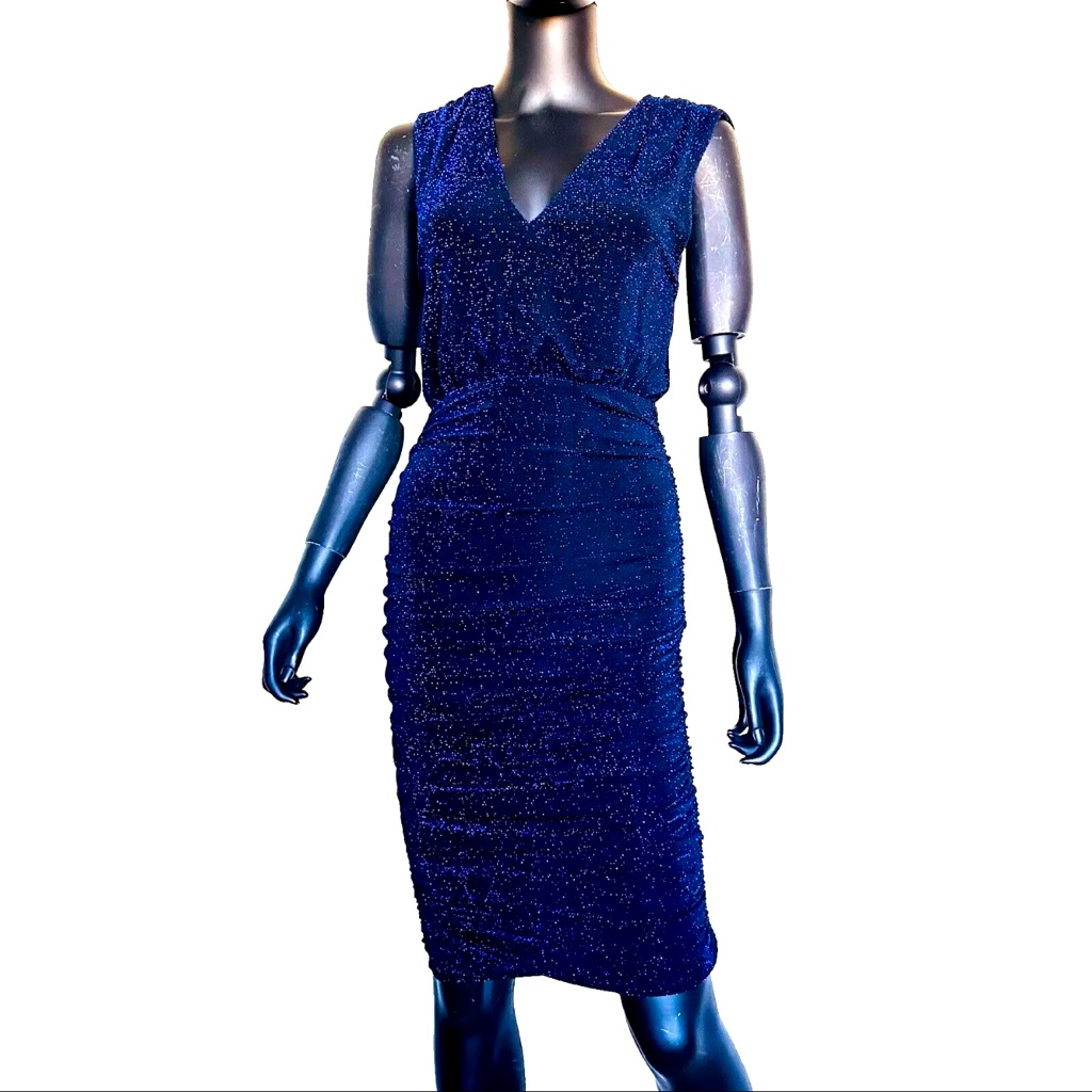 Nwt Alice & Olivia Bodycon Dress Ruched S Shimmering Metallic Stretch $297